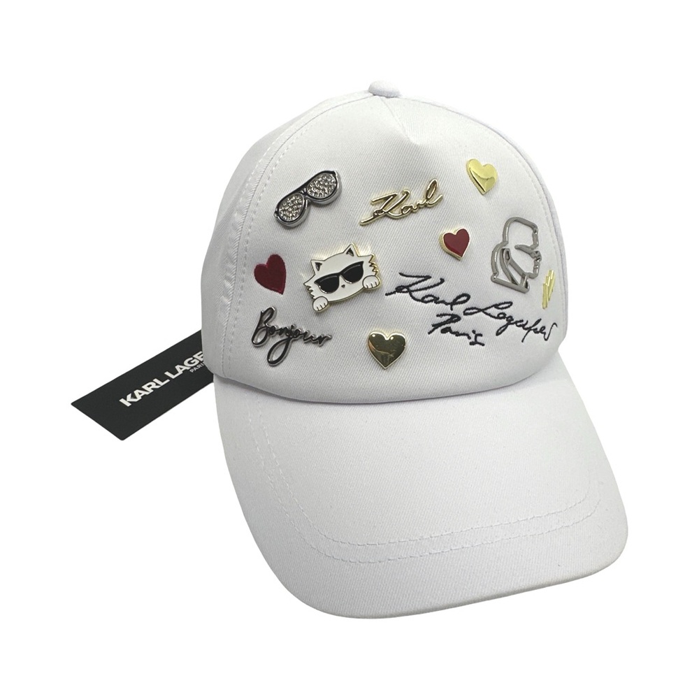 NWT KARL LAGERFELD PARISLogo Charm Baseball Cap White One Size Fits All - Picture 3 of 3